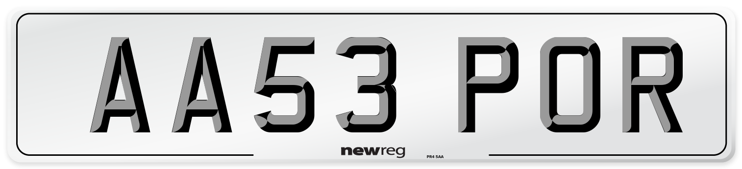 AA53 POR Number Plate from New Reg